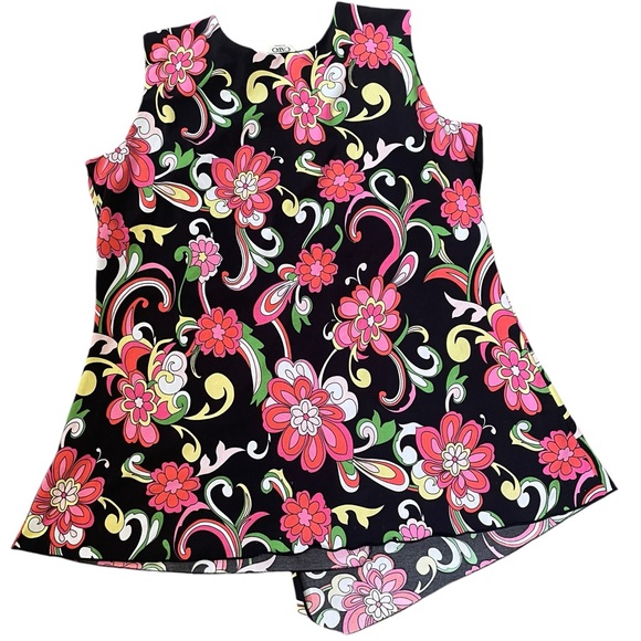 Cato Y2K Plus Size Hippie Boho Groovy Psychedelic Floral Asymmetrical Wrap Top - Picture 3 of 5